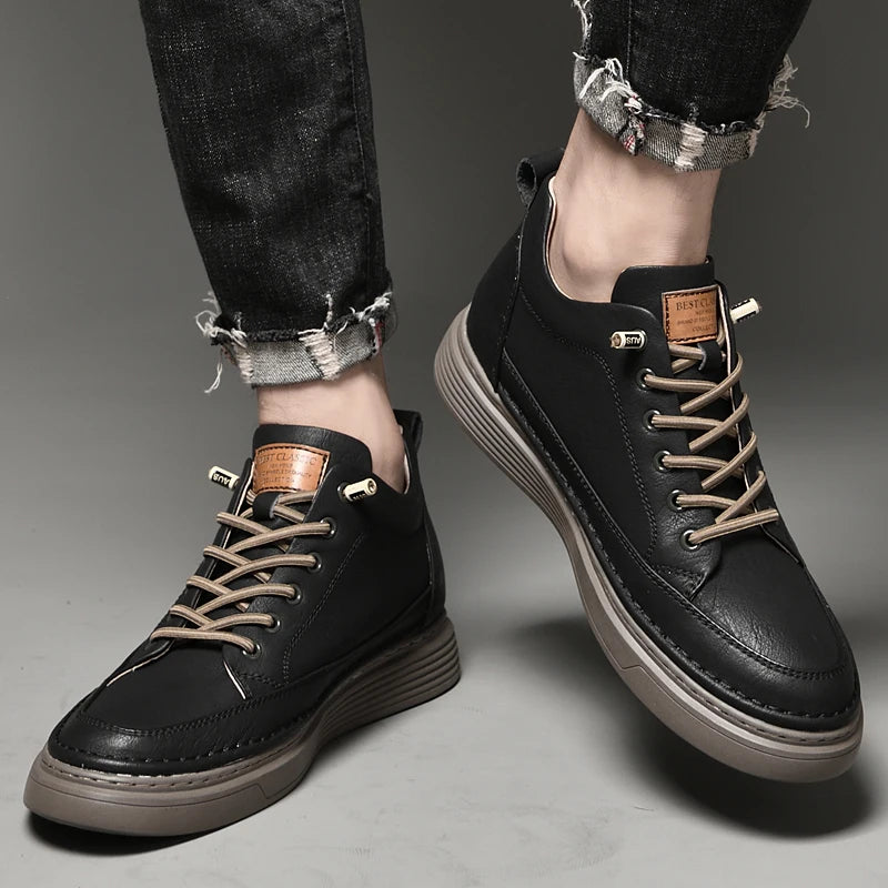 6CM Sleek Boost: Men's Genuine Leather Sneakers