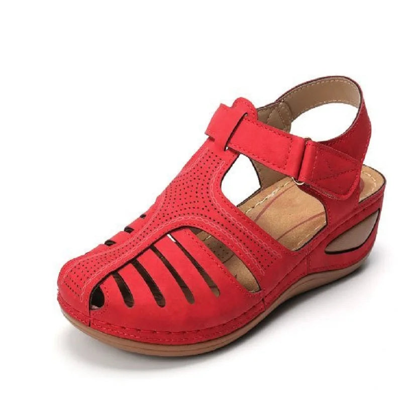 Chic Summer Orthopedic Wedge Sandals - Open Toe, Anti-Slip Leather Platform
